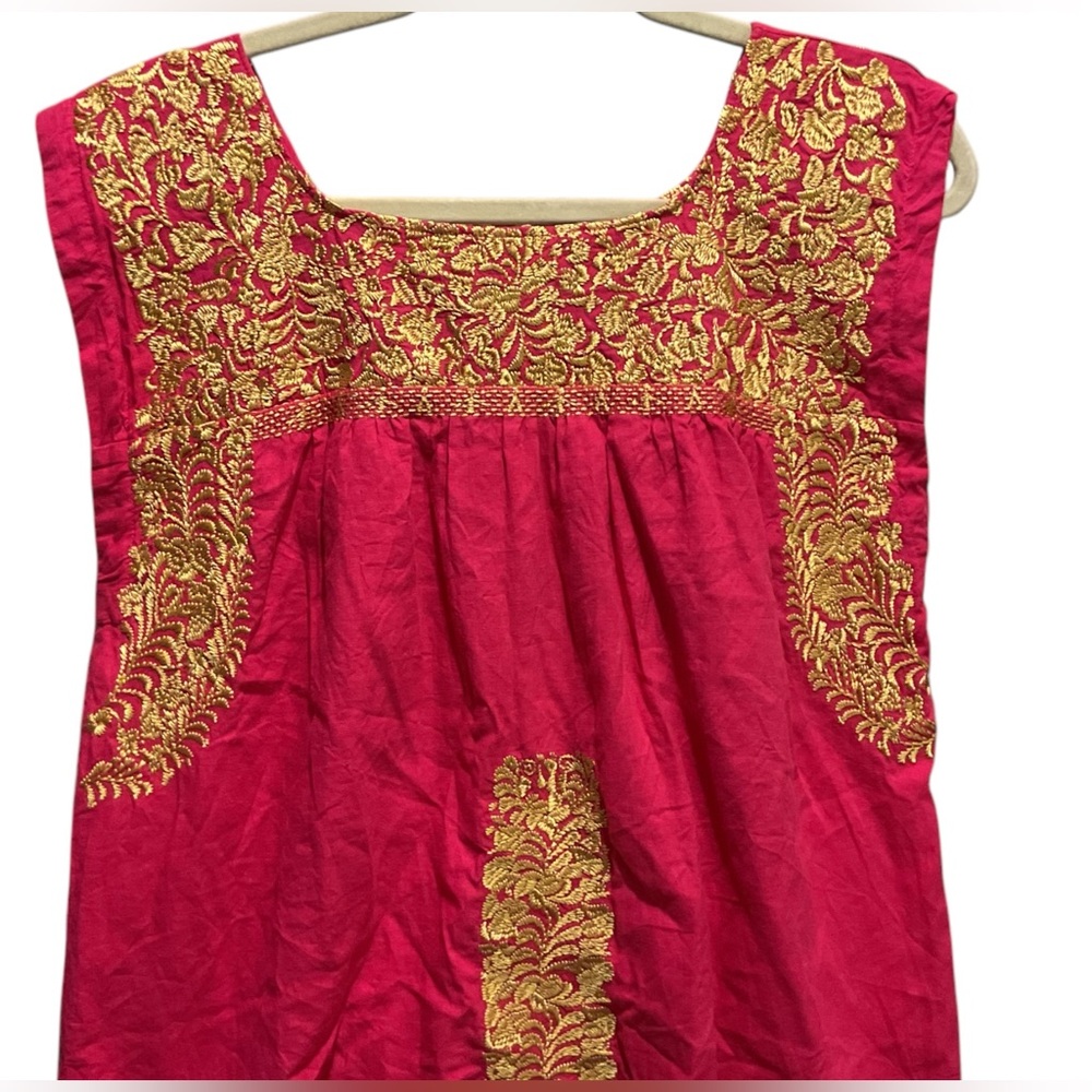 J.Marie Elegant Red and Gold Mexican Style Embroidered Top - Picture 2 of 8